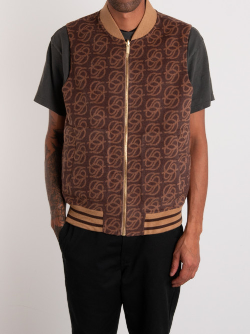 Monogram sleeveless zipped jacket brown 
