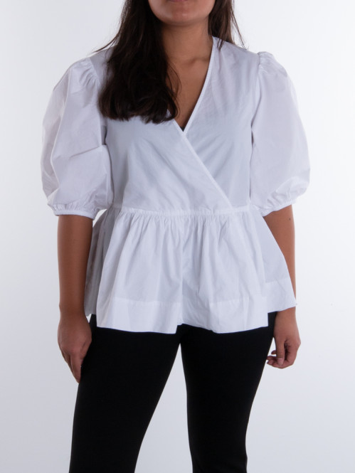 Cotton poplin wrap blouse bright white 