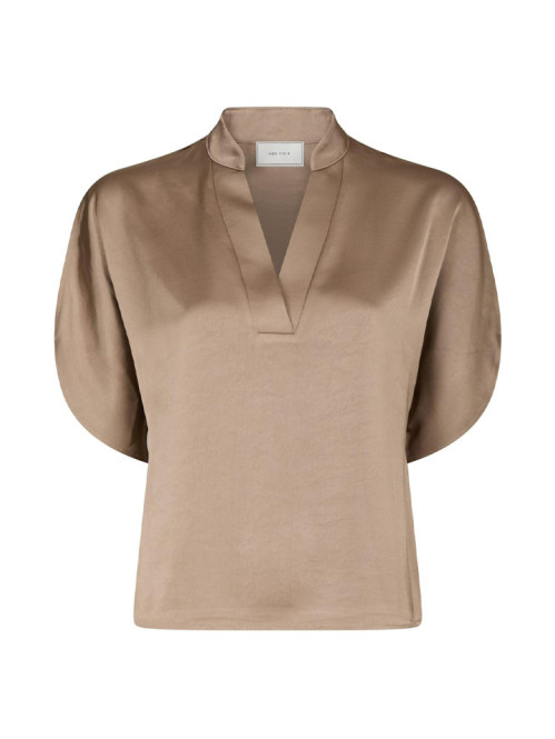 Anelle heavy sateen blouse dark taupe 