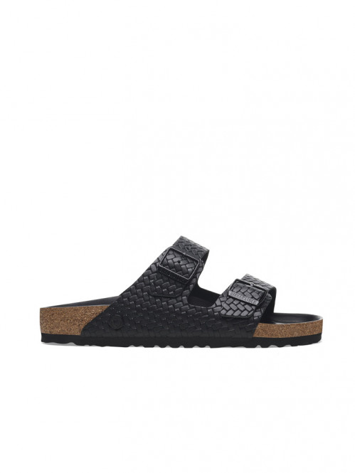 Arizona rivet logo sandals black woven 