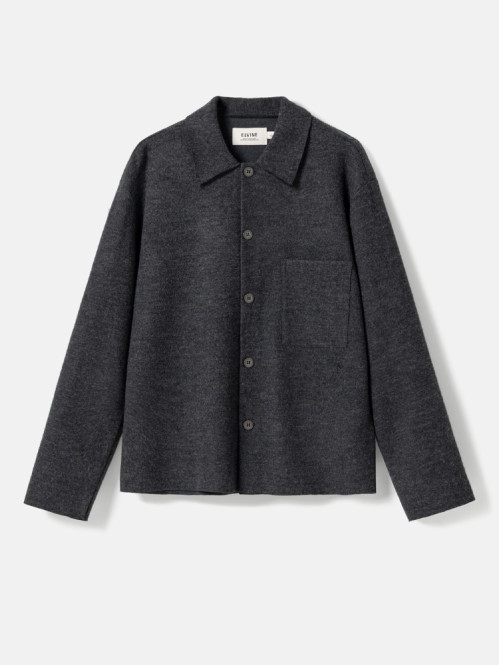 Boiled wool overshirt dk grey mel 