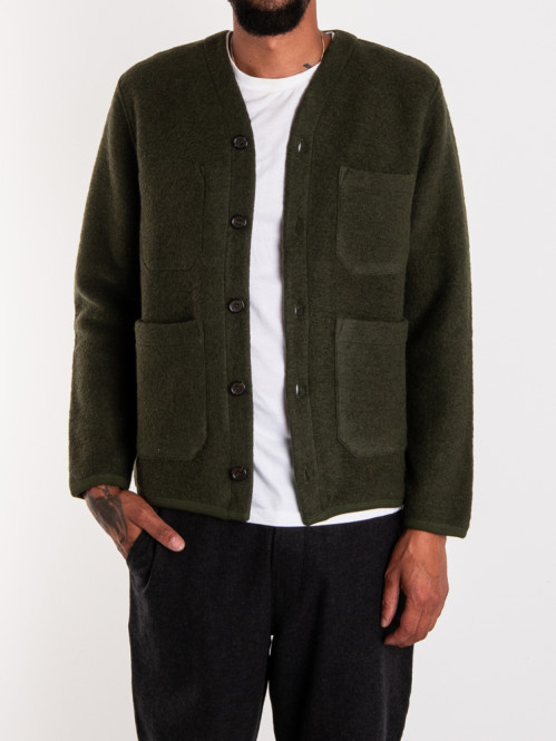 Wool fleece cardigan olive 