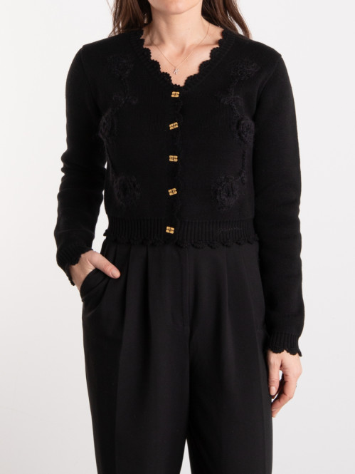 Cotton cashmere crochet cardigan black 