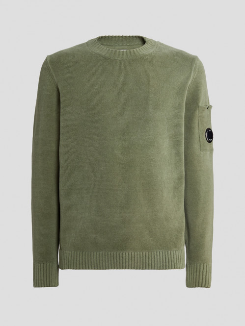 Chenille cotton crew neck knit agave green 