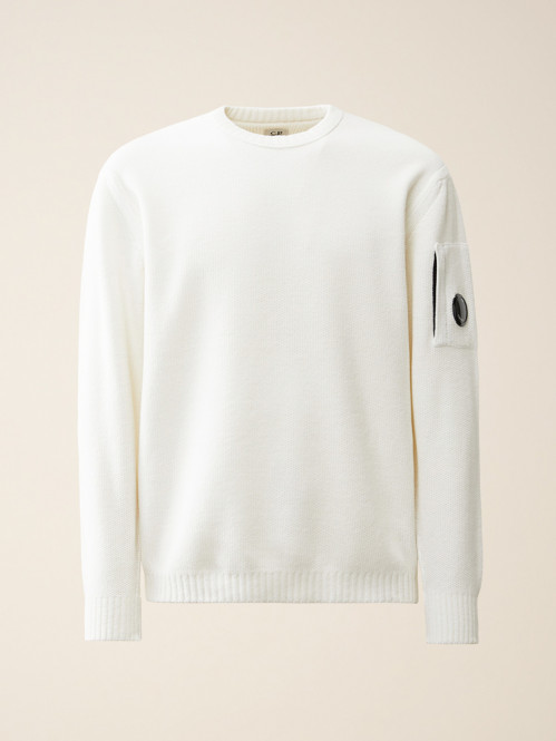 Chenille cotton crew neck knit gauze white 