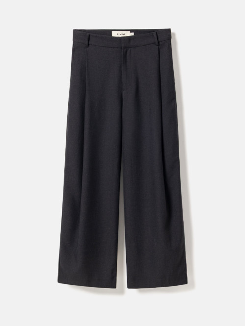 Cropped melange wide-pleat pants black mel M
