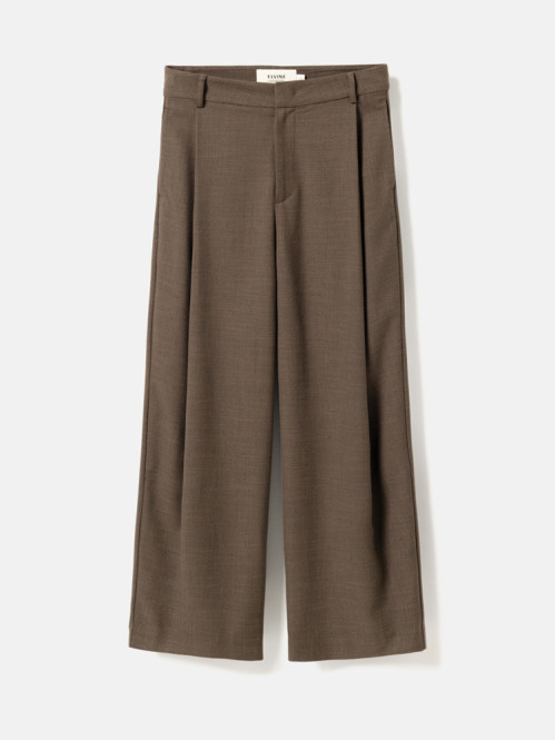 Cropped melange wide-pleat pants brown mel 