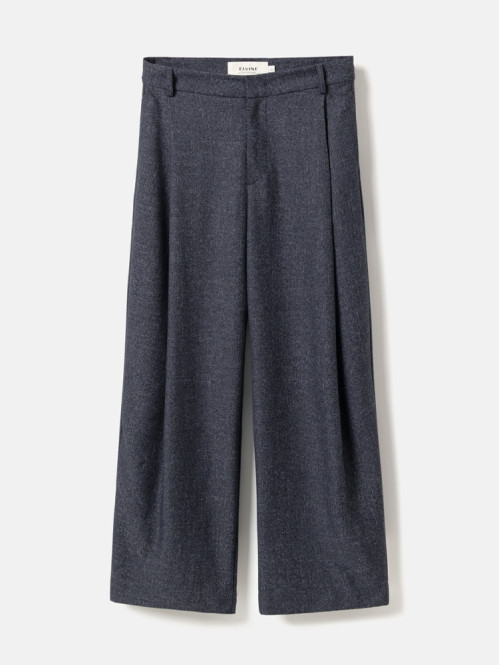 Cropped melange wide-pleat pants navy mel 36