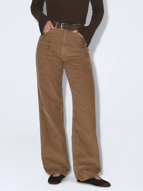 Donna high relaxed jeans washed khaki cord 