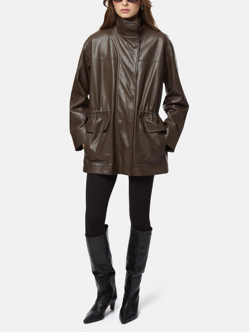 Edie sans leather parka deep brown 
