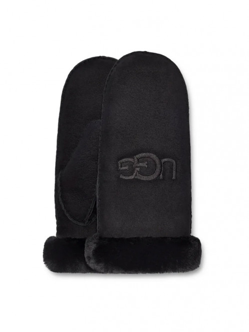 Sheepskin embroider mitten gloves black 