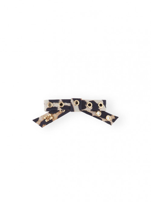 Eyelet bow barette nylon leopard OS