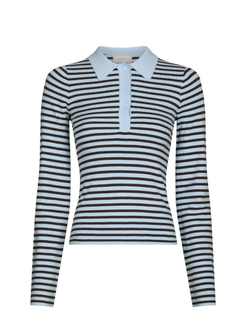Fannya ls stripe knit polo lt blue stripe 