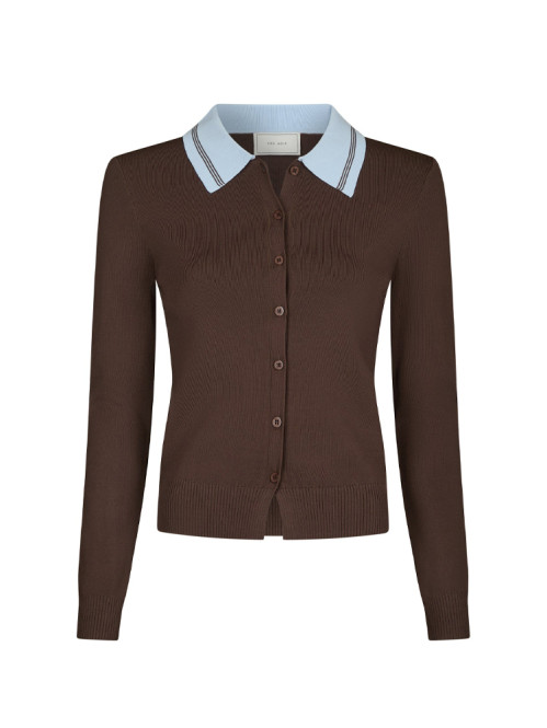 Filiana contrast polo blouse brown 