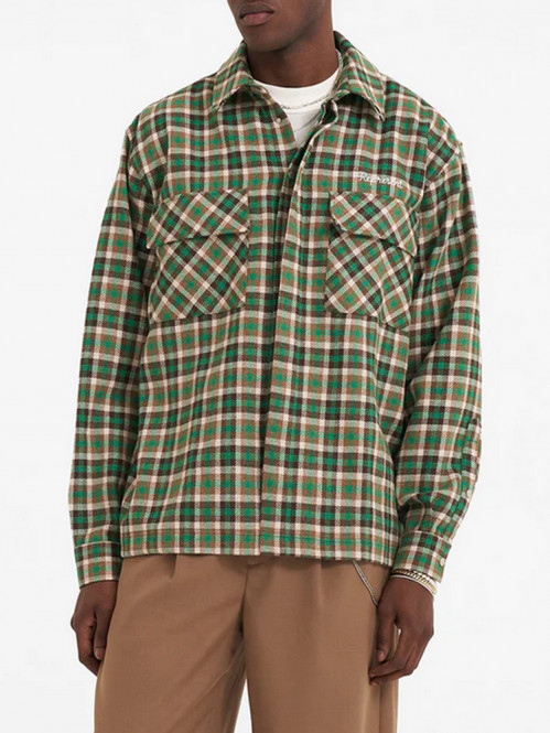 Long sleeve flannel shirt brown green 