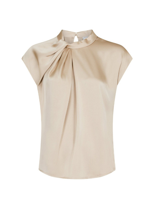 Fleur drapy satin blouse dark sand 