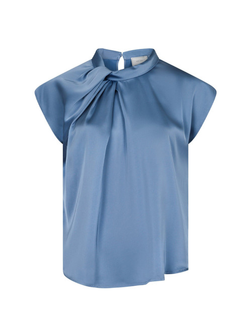 Fleur drapy satin blouse dusty blue 
