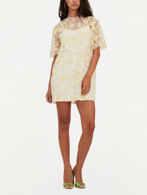 Flower beads boxy dress egret 