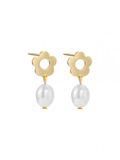 Flower pearl earrings gold 