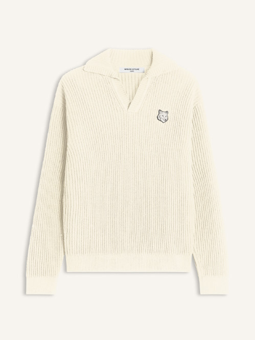 Fox head ribbed polo jumper sandshell 