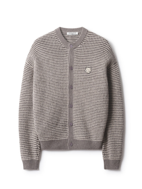 Fox head waffle stitch cardigan moon beige 