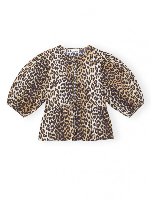 Printed cotton peplum blouse leopard 