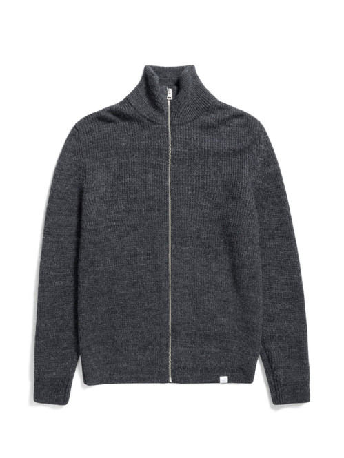 Hagen wool cotton rib cardigan dk grey 