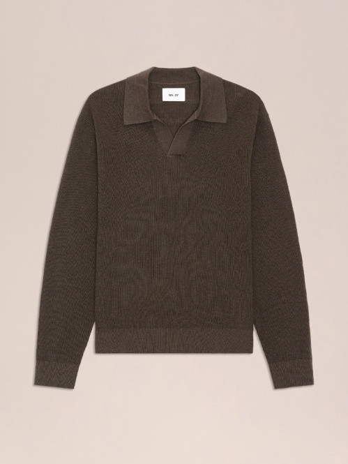 Hope rib knit polo brown mel 