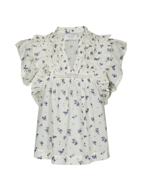 Jayla small blossom top white blue M