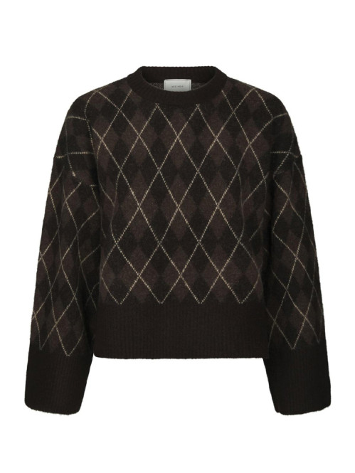 Kick check knit blouse dark brown 