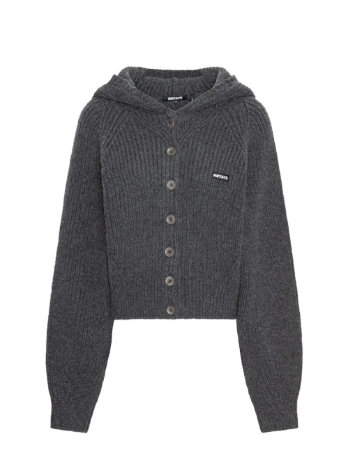 Knit boxy hoodie gray pinstripe 