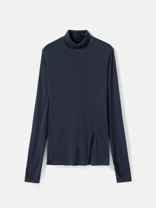 Lyocell wool turtleneck top indigo noir 