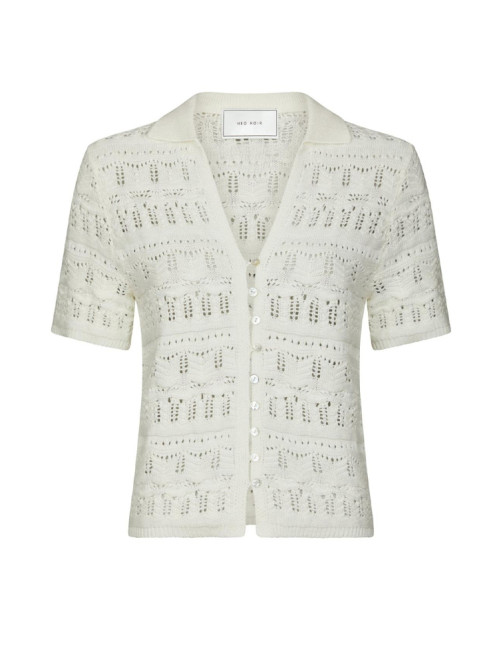 Marisini stitch polo knit top off white 