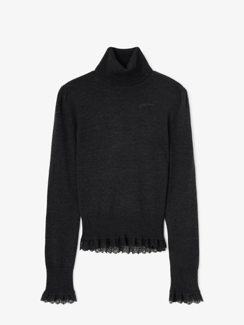 Merino turtleneck w lace pullover phantom 