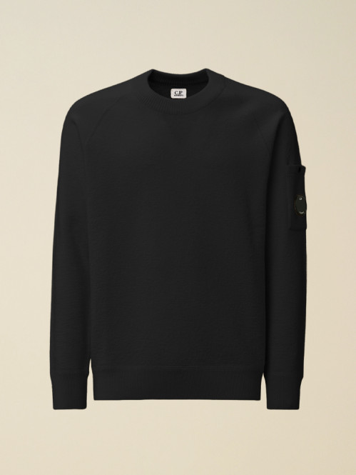 Merino wool felted knit crew neck black 