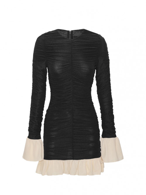 Mini ruched ls dress black comb M