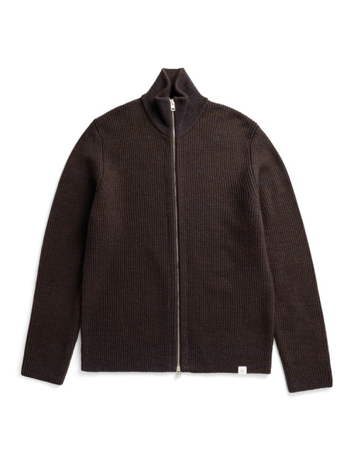 Hagen wool cotton rib cardigan dk purple 