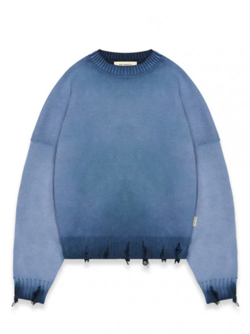 Oil washed knit sweater blue 