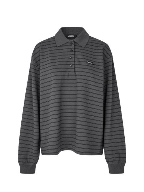 Pique longsleeve polo gray pinstripe 