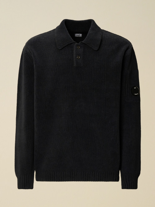 Polo collar chenille cotton knit total eclipse 