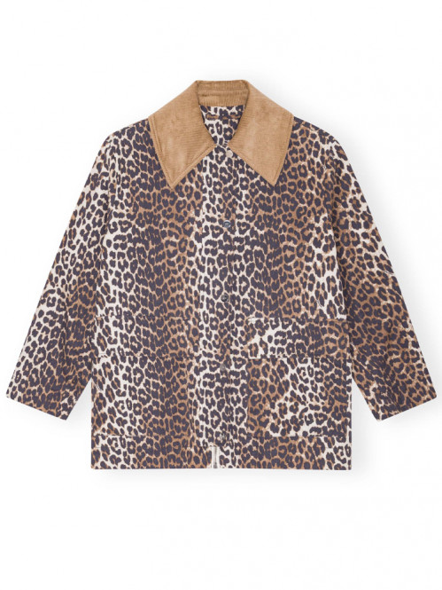 Printed canvas midi jacket almond 