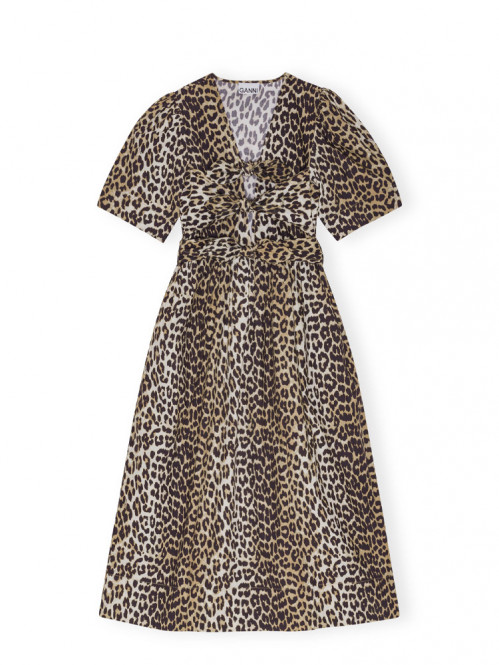 Printed cotton tie strap dress leopard 