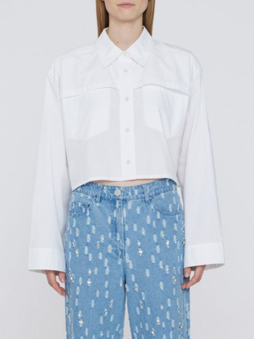 Cotton poplin cropped shirt bright white 