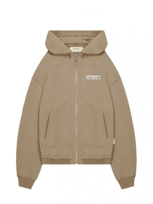 Ribbed zip hoodie taupe 