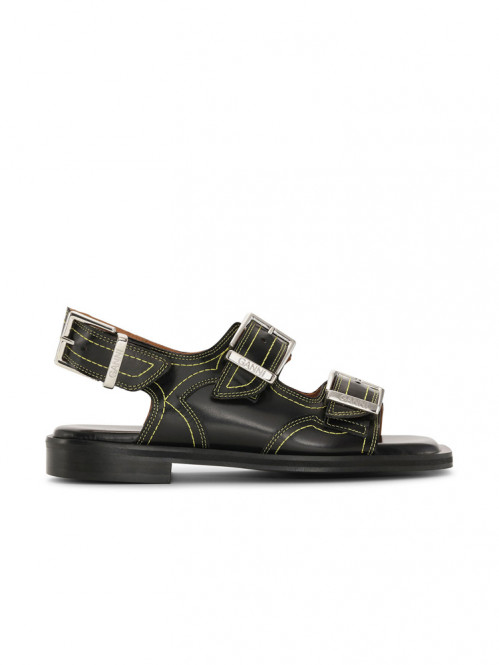 Embroidered western sandals black/yellow 