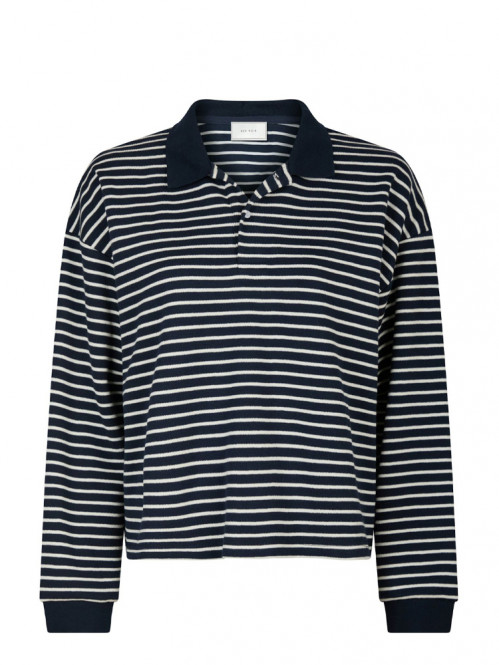 Sara stripe polo blouse navy 
