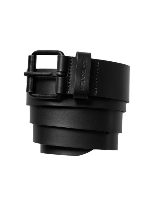 Script leather belt black 