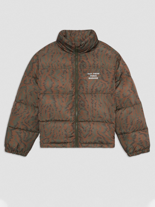 Slogan moiré puffer jacket khaki 