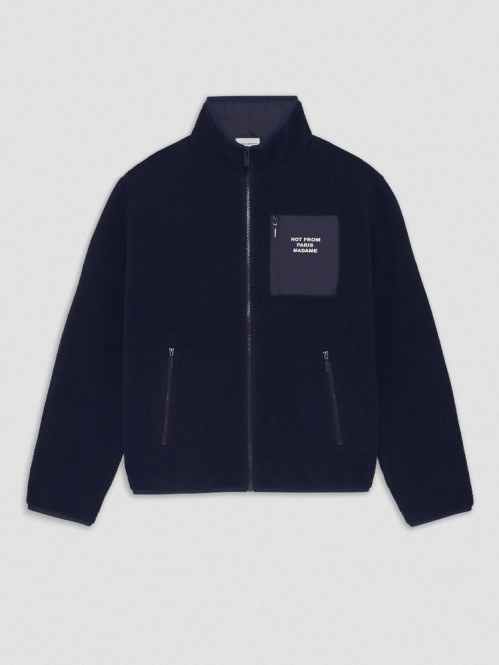 Slogan zipped sherpa jacket navy 