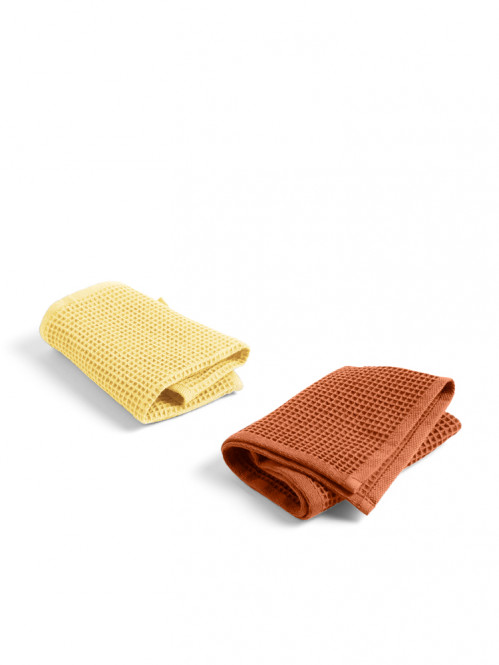 Waffle dish cloth set terracotta/yellow 